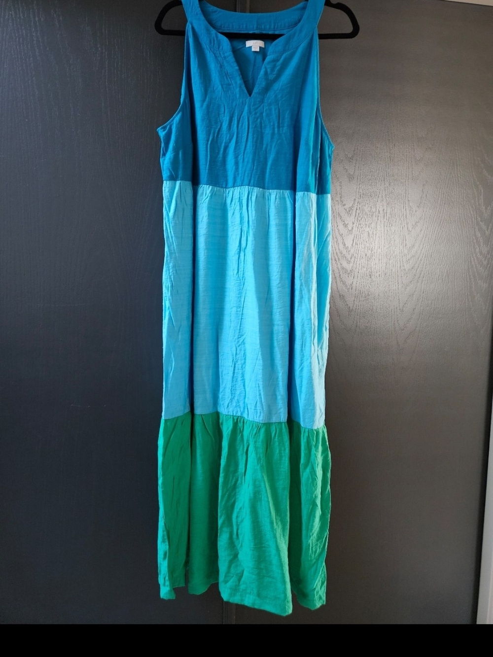 J. Jill Colorblock V-Neck Maxi Coverup in Teal, Aqua & Emerald XL - Picture 2 of 4